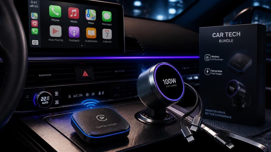 Wireless CarPlay Adapter + Retractable Fast Charger